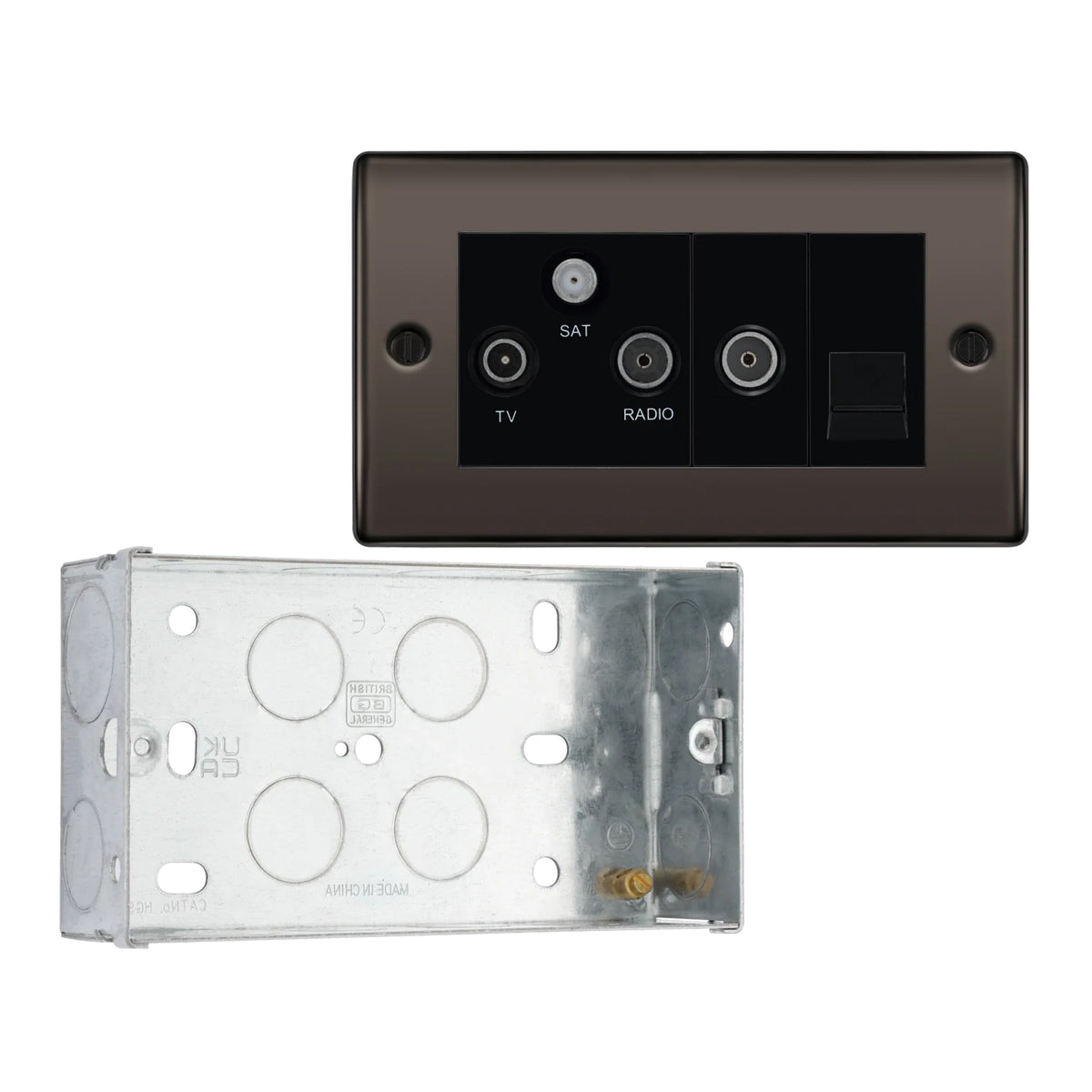 BG Nexus Black Nickle Triplex TV/FM/Sat Socket + Return & Tel. NBN68 ...