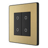 BG Evolve Satin Brass Double Master Touch Dimmer Switch PCDSBTDM2B with 25mm Steel Back Box