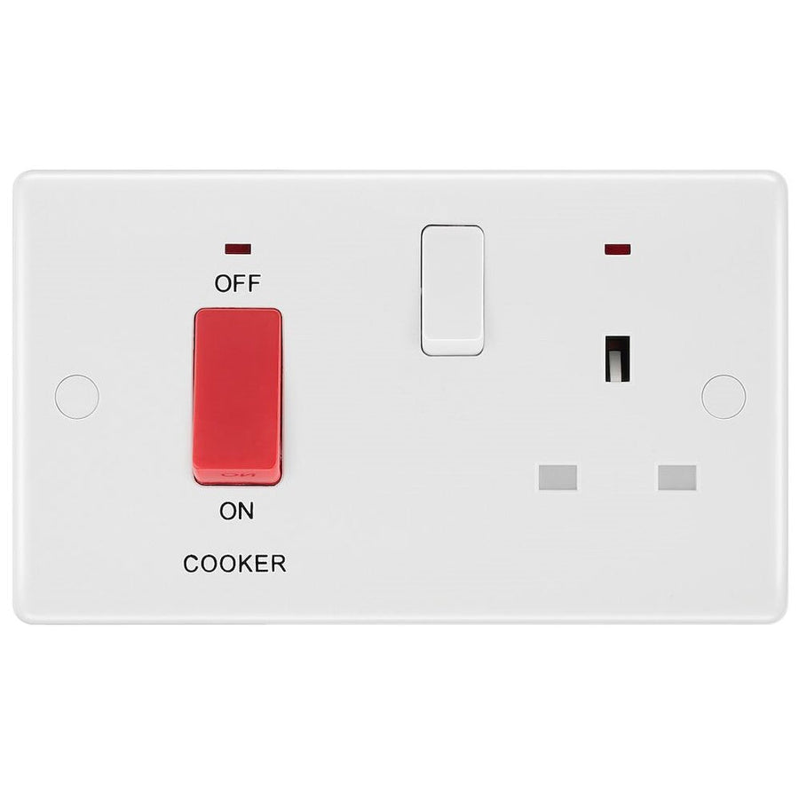 BG 870 Moulded Round Edge | White | 45A Switch 13A Switched Socket Neon Cooker Control Unit