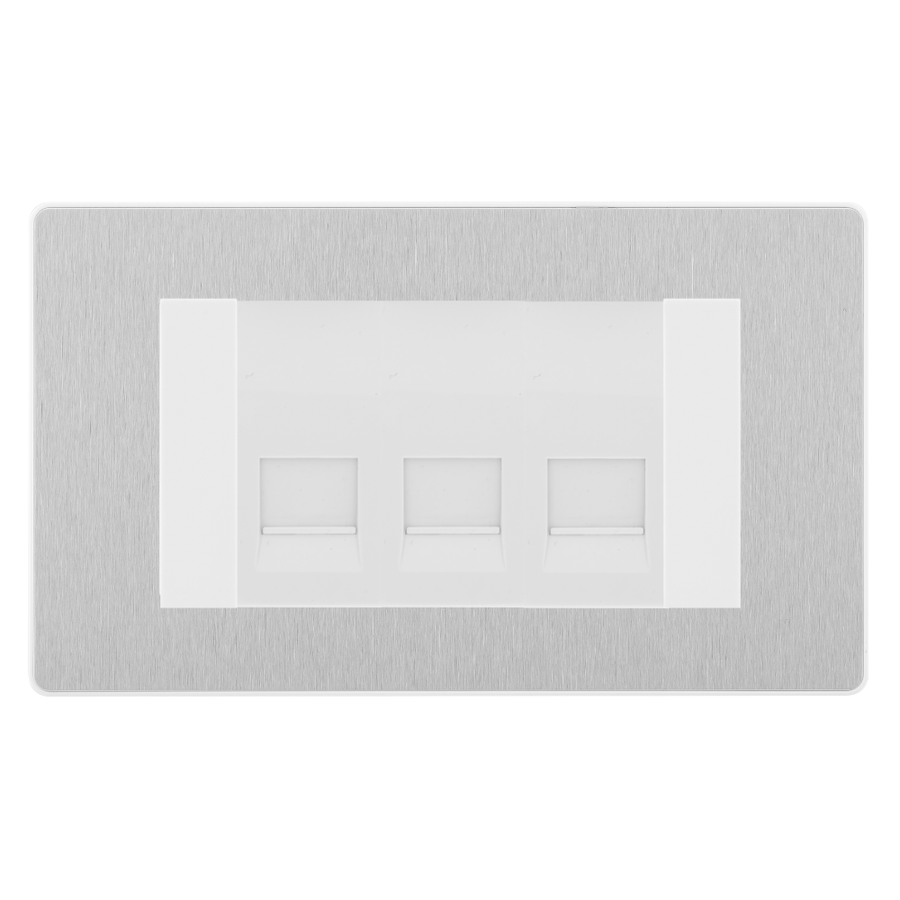 BG Evolve Brushed Steel 3 Gang Master Telephone Socket, Screw Terminal - White Insert