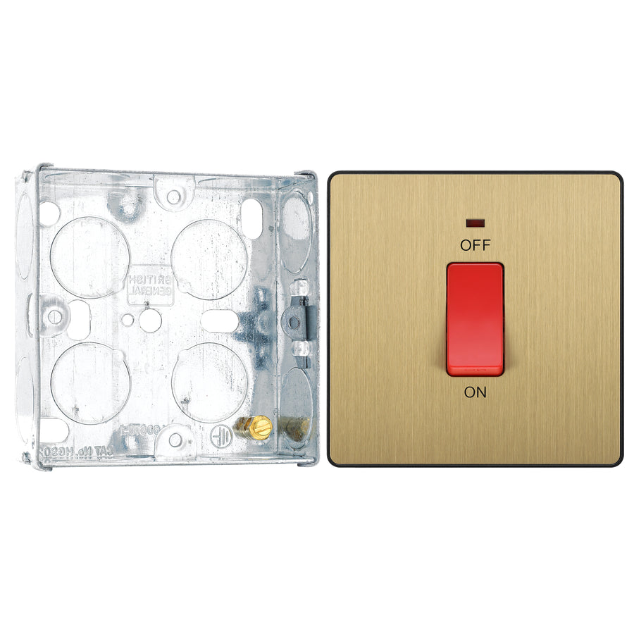 BG Evolve Satin Brass 45A DP Single Plate + Neon PCDSB74B with 25mm Steel Back Box