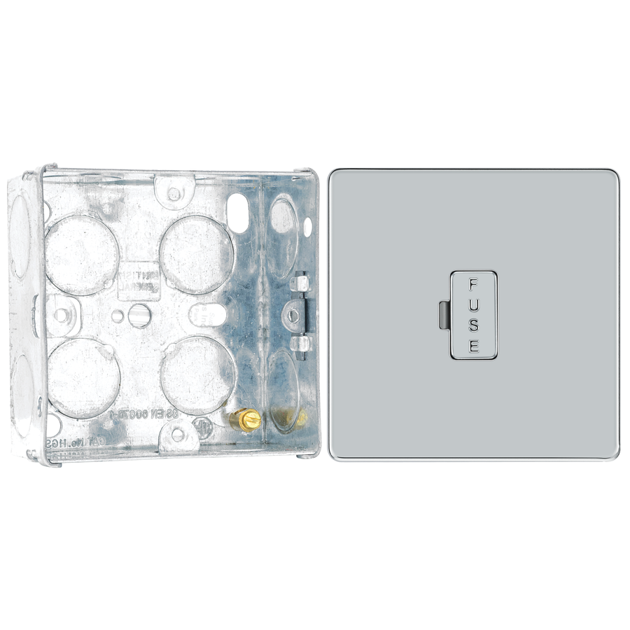BG Screwless Polished Chrome 13A Unswitched Fused Connection Unit FPC54 with 35mm Steel Back Box