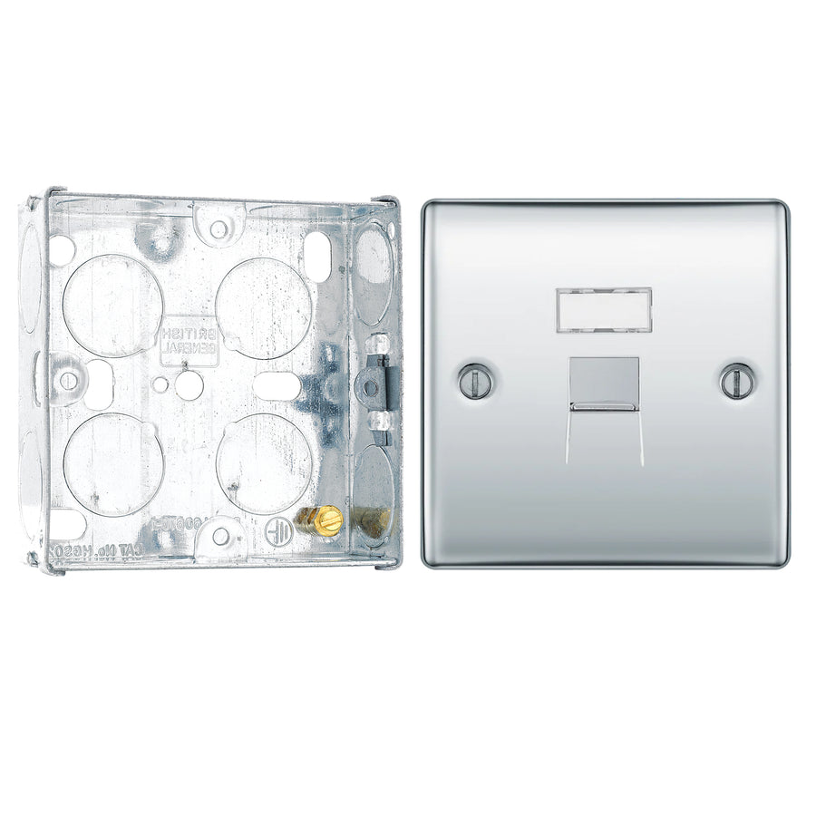 BG Nexus Polished Chrome RJ45 Single Data Outlet Socket NPCRJ451 with 25mm Steel Back Box
