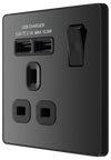 PCDBC21B Side - This Evolve Black Chrome 13A single switched socket from British General has been designed with angled in line colour coded terminals and backed out captive screws for ease of installation, and fits a 25mm back box making it an ideal retro-fit replacement for existing sockets.