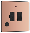 PCDCP52B Front - This Evolve Polished Copper 13A fused and switched connection unit from British General with power indicator provides an outlet from the mains containing the fuse, ideal for spur circuits and hardwired appliances.