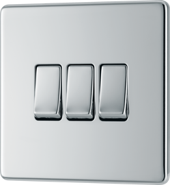 BG Electrical FPC43 Nexus Screwless Flat-Plate Triple Light Switch Polished Chrome 2 Way 10A