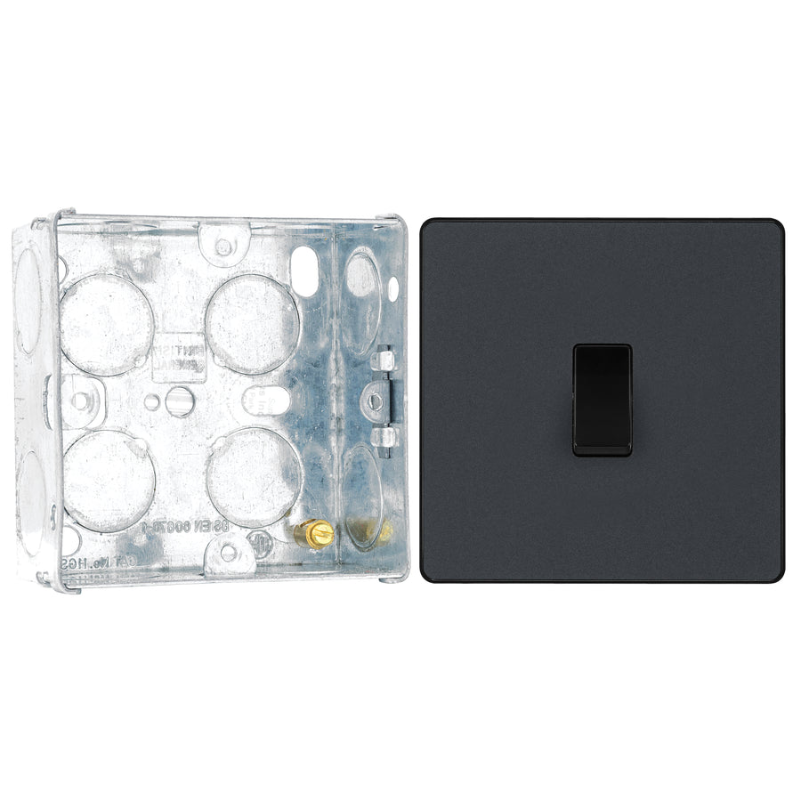 BG Evolve Matt Grey 1 Gang 20A 16AX 2 Way Light Switch PCDMG12B with 35mm Steel Back Box