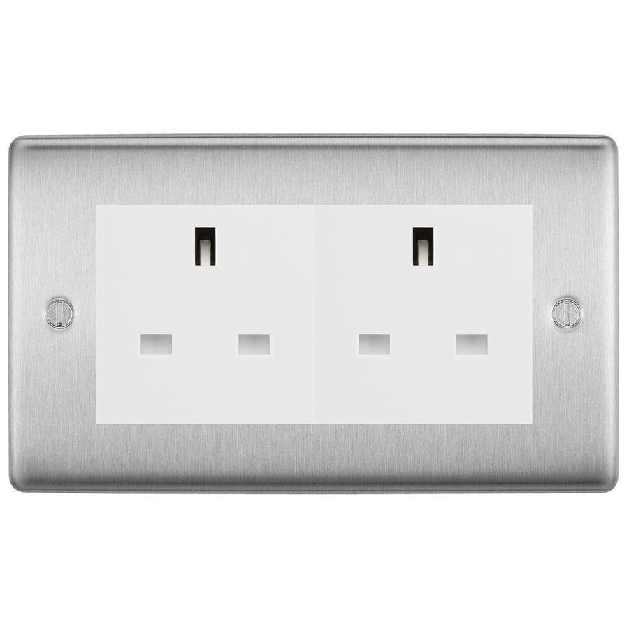BG Nexus Brushed Steel 4 Gang 13A Unswitched Socket - NBS4GUSSW