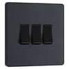BG Evolve Matt Grey 3 Gang 20A 16AX 2 Way Light Switch PCDMG43B with 35mm Steel Back Box