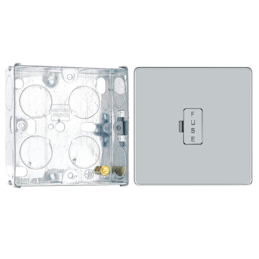 BG Screwless Polished Chrome 13A Unswitched Fused Connection Unit FPC54 with 25mm Back Box