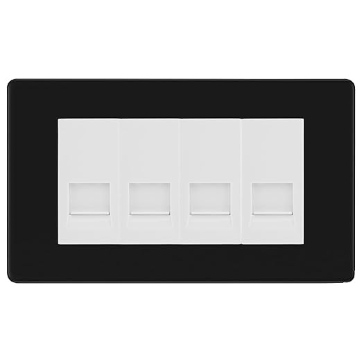 BG Screwless Matt Black 4 Gang RJ11 Telephone Socket Euro Module - White Insert