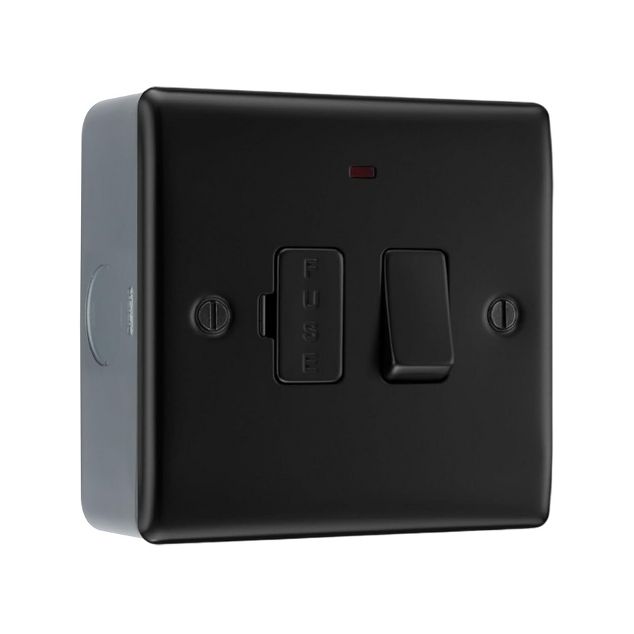 BG Nexus Matt Black 13A Neon Switched Fused Spur Unit & Surface Pattress Back Box