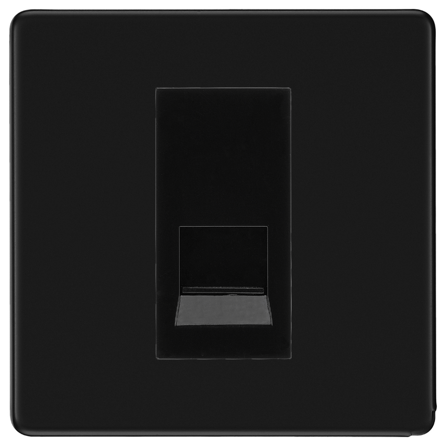 BG Screwless Matt Black Single Master Telephone Socket, Screw Terminal - Black Insert