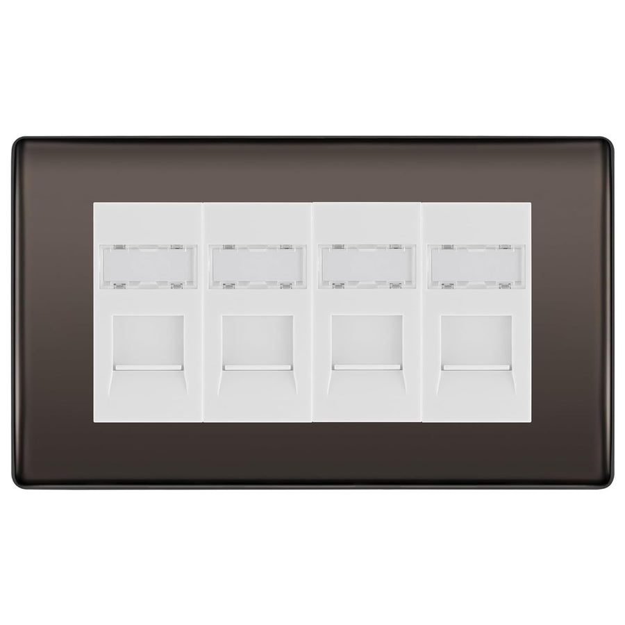 BG Nexus Black Nickel 4 Gang RJ45 Cat6 Data Socket Outlet White Inserts