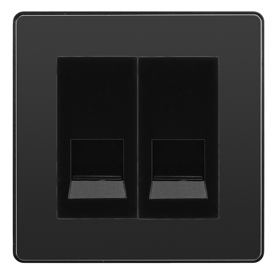 BG Evolve Black Chrome Double Secondary Telephone Socket, Screw Terminal - Black Insert
