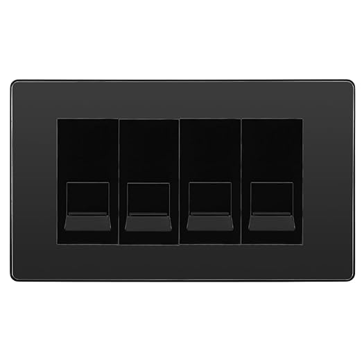 BG Evolve Black Chrome 4 Gang RJ11 Telephone Socket Euro Module - Black Insert