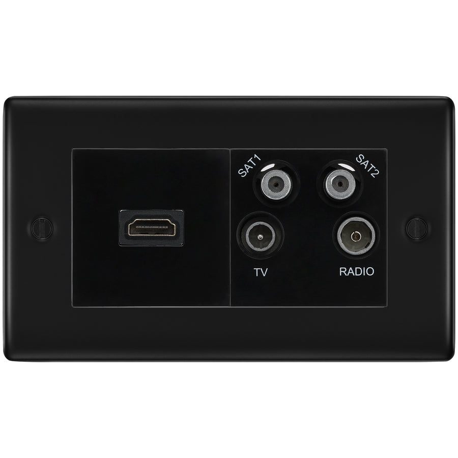 BG Nexus Matt Black 4G Faceplate with HDMI + TV/FM/SAT Module - Black Insert