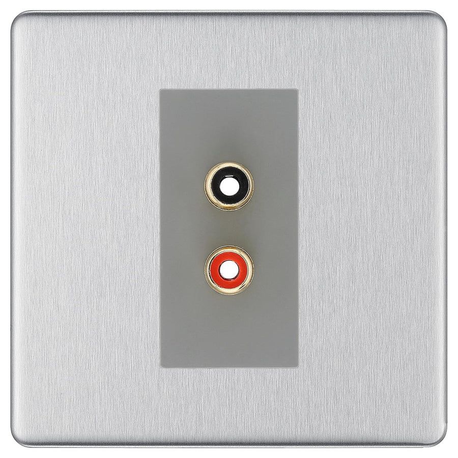 BG Screwless Brushed Steel Euro Module RCA X 2 Outlet FBSRCA2G