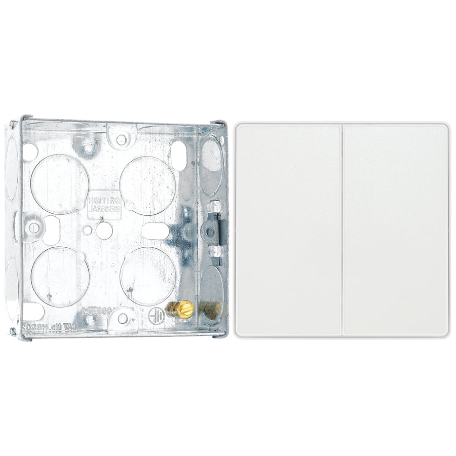 BG Evolve Pearlescent White 2 Gang 2-Way Edge to Edge Rocker Switch PCDCL42EW with 25mm Steel Back Box