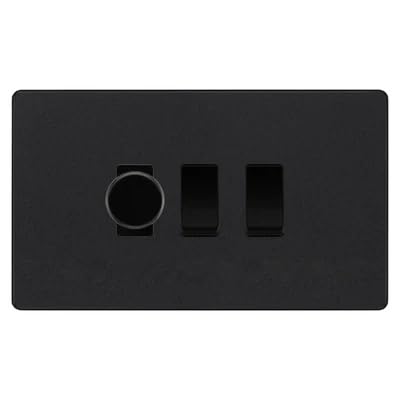 BG Evolve Matt Black 3 Gang Light Switch Grid – 1x Trailing-Edge LED Dimmer, 1x Intermediate, 1x 2-Way Switch