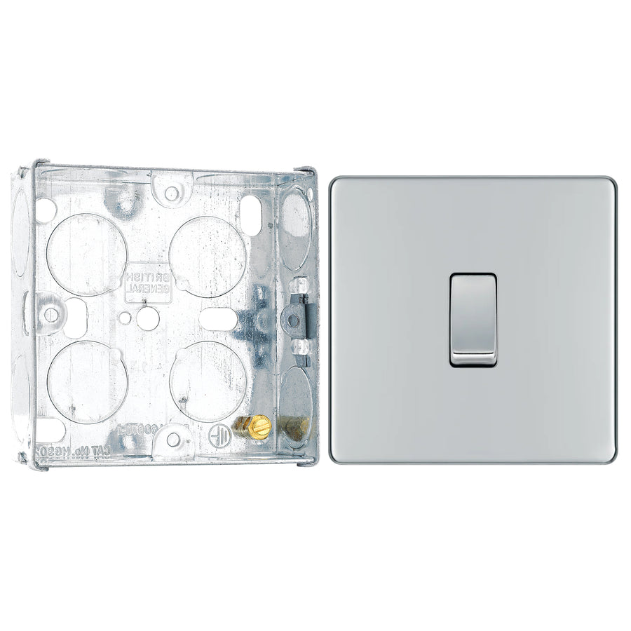 BG Screwless Polished Chrome 20A 16AX Intermediate Light Switch FPC13 with 25mm Steel Back Box