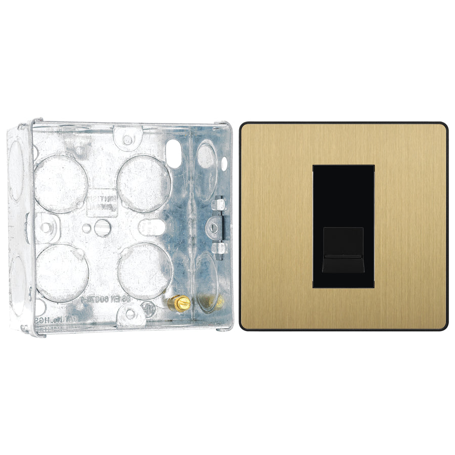 BG Evolve Satin Brass 1 Gang Master Telephone Outlet PCDSBBTM1B with 35mm Steel Back Box