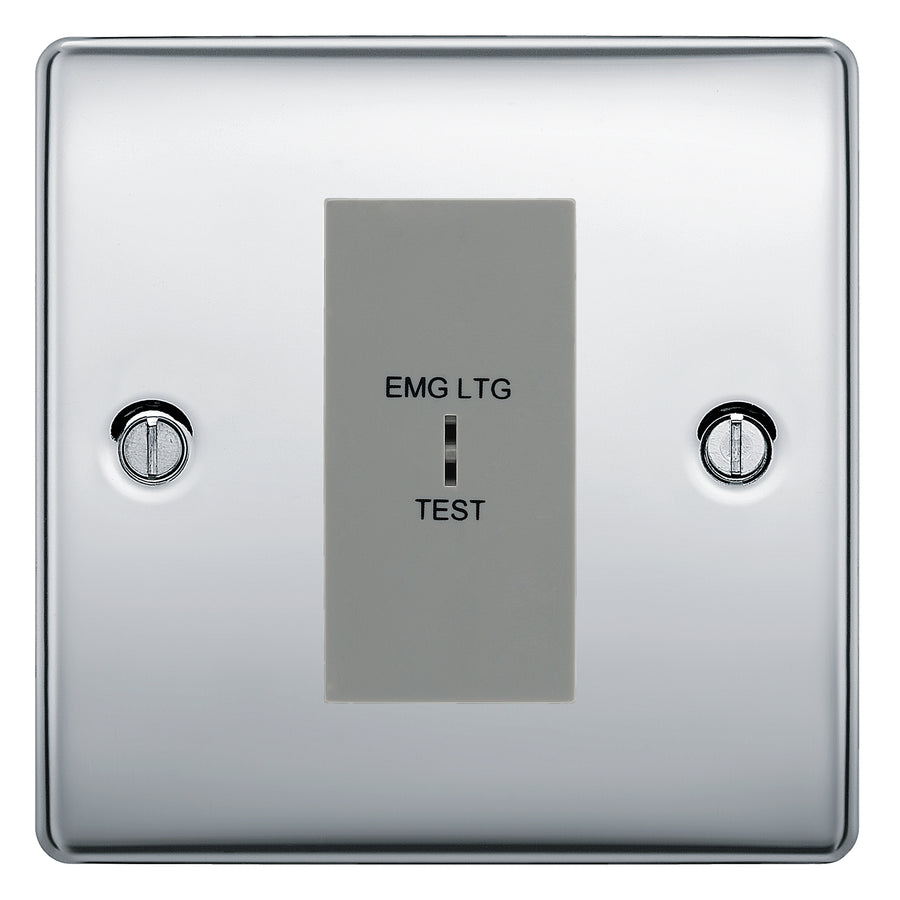 BG Nexus Metal Polished Chrome 20AX 2 Way Emergency Lighting Test Key Switch - Grey Insert