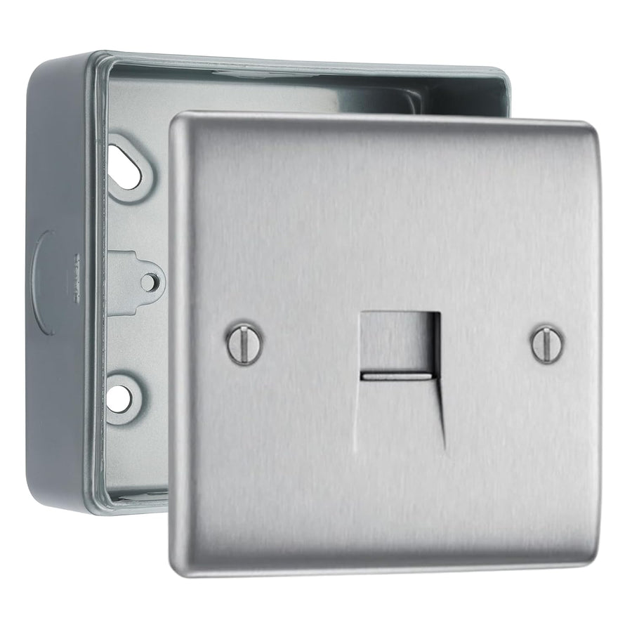 BG Nexus Brushed Steel 1 Gang Master Telephone Socket with Surface Pattress Back Box