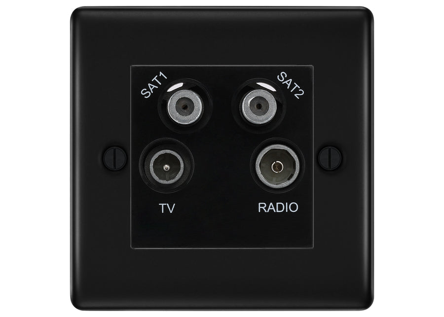 BG Nexus Matt Black TV/FM/2x SAT Quadplex Socket – Black Insert