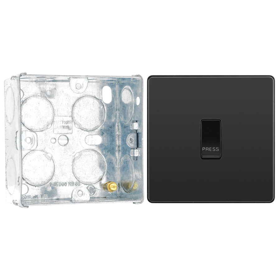 BG Evolve Black Chrome 10AX 1 Way Press Switch PCDBC14B with 35mm Steel Back Box
