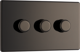 BG Electrical FBN83 Nexus Flatplate Screwless Black Nickel 3 Gang 200W 2 Way Trailing-Edge Push Dimmer Switch
