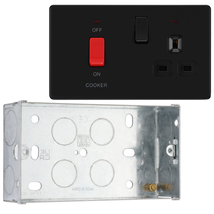 BG Screwless Matt Black 45A Cooker Control Unit FFB70B with 35mm Steel Back Box