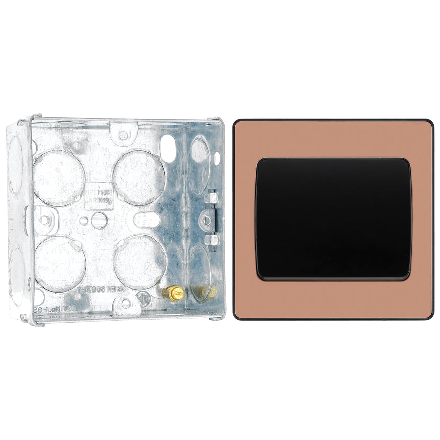 BG Evolve Polished Copper Intermediate Edge to Edge Rocker Switch PCDCP13EB with 35mm Steel Back Box