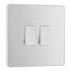 BG Evolve Brushed Steel 20A 16AX Double Light Switch PCDBS42W with 25mm Steel Back Box