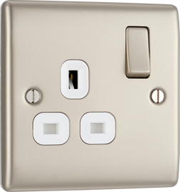BG NPR21W Nexus Metal Pearl Nickel 1 Gang 13A Switched Socket