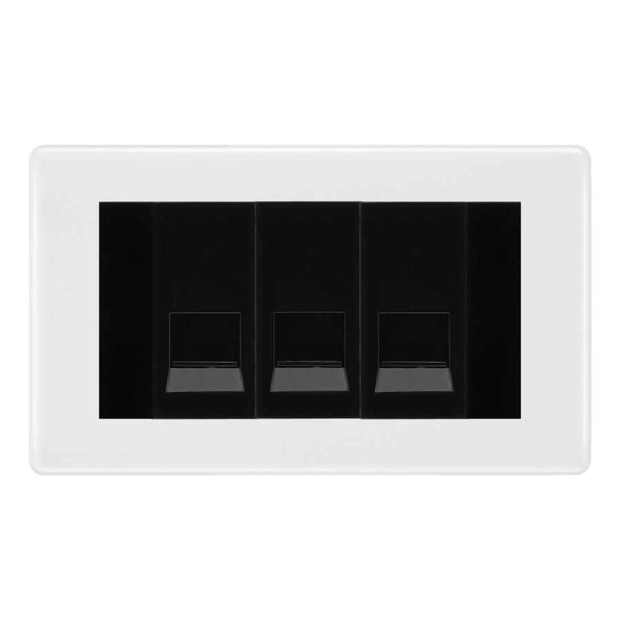 BG White Moulded 3 Gang Secondary Telephone Socket, Screw Terminal - Black Insert