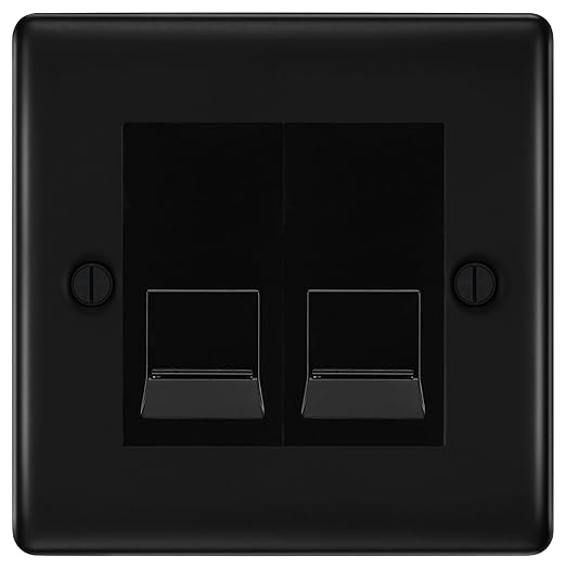 BG Nexus Matt Black Double RJ11 Telephone Socket NFBRJ112 - Black Insert