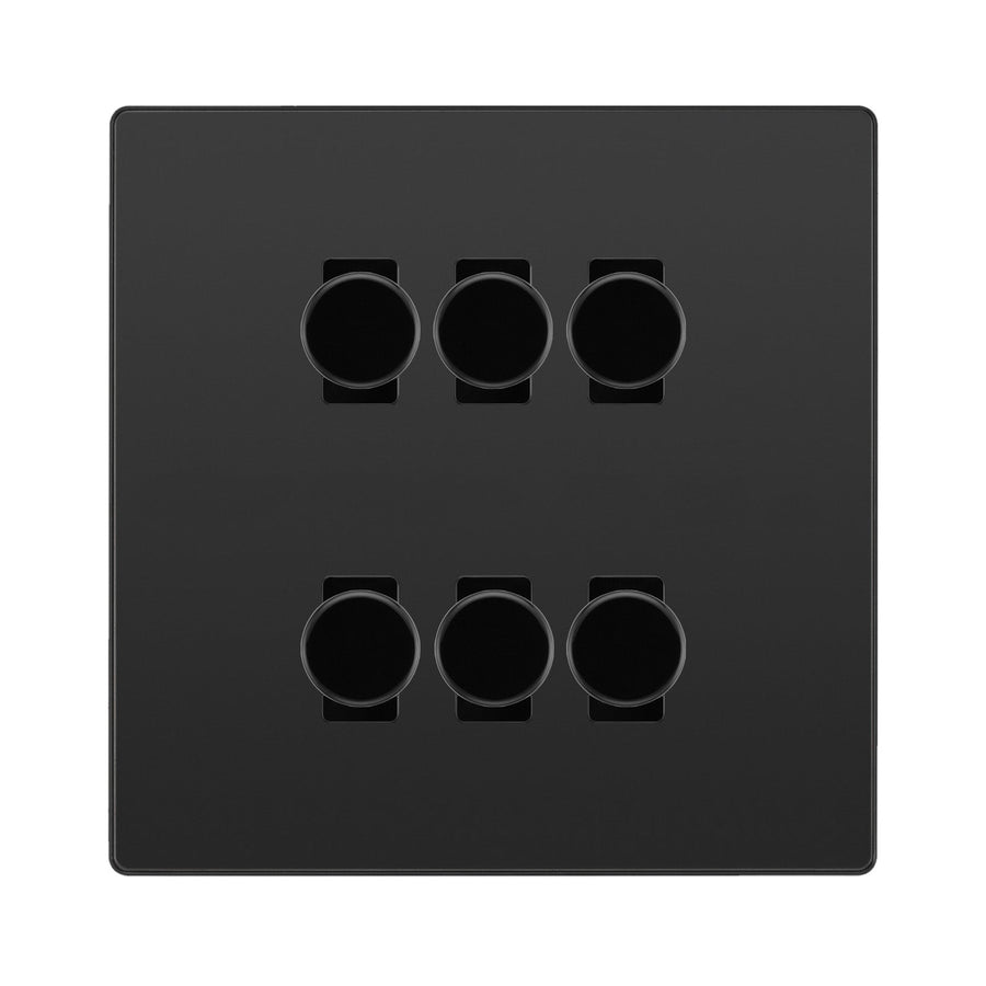 BG Evolve Black Chrome 6 Gang Trailing Edge LED Dimmer Light Switch 2 Way Custom Switch