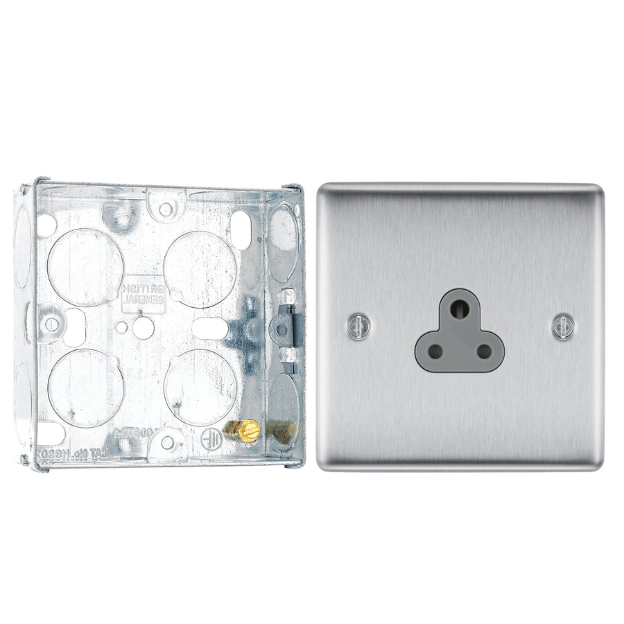 BG Nexus Brushed Steel 2A Unswitched Socket NBS28G and 25mm Steel Back Box