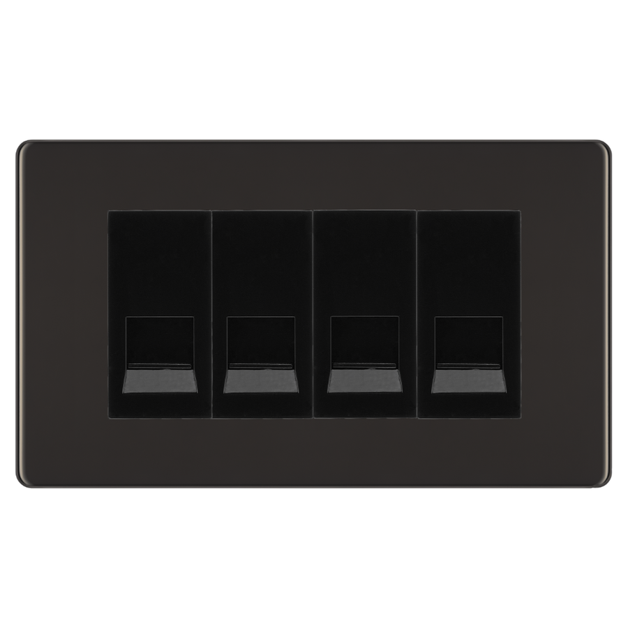 BG Screwless Black Nickel 4 Gang Secondary Telephone Socket, Screw Terminal - Black Insert