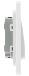 PCDBS42WW Side - This Evolve Brushed Steel 20A 16AX double light switch from British General can operate 2 different lights, whilst the 2 way switching allows a second switch to be added to the circuit to operate the same light from another location (e.g. at the top and bottom of the stairs).