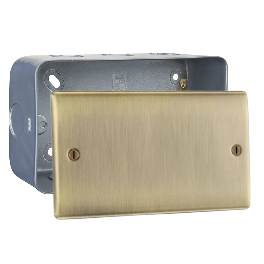 BG Nexus Antique Brass 2 Gang Double Blank Plate with Surface Pattress Back Box