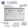 BG NBS24U44W Nexus Metal Brushed Steel 2 Gang 13A 4x USB-A 4.2A Unswitched Socket - White Insert