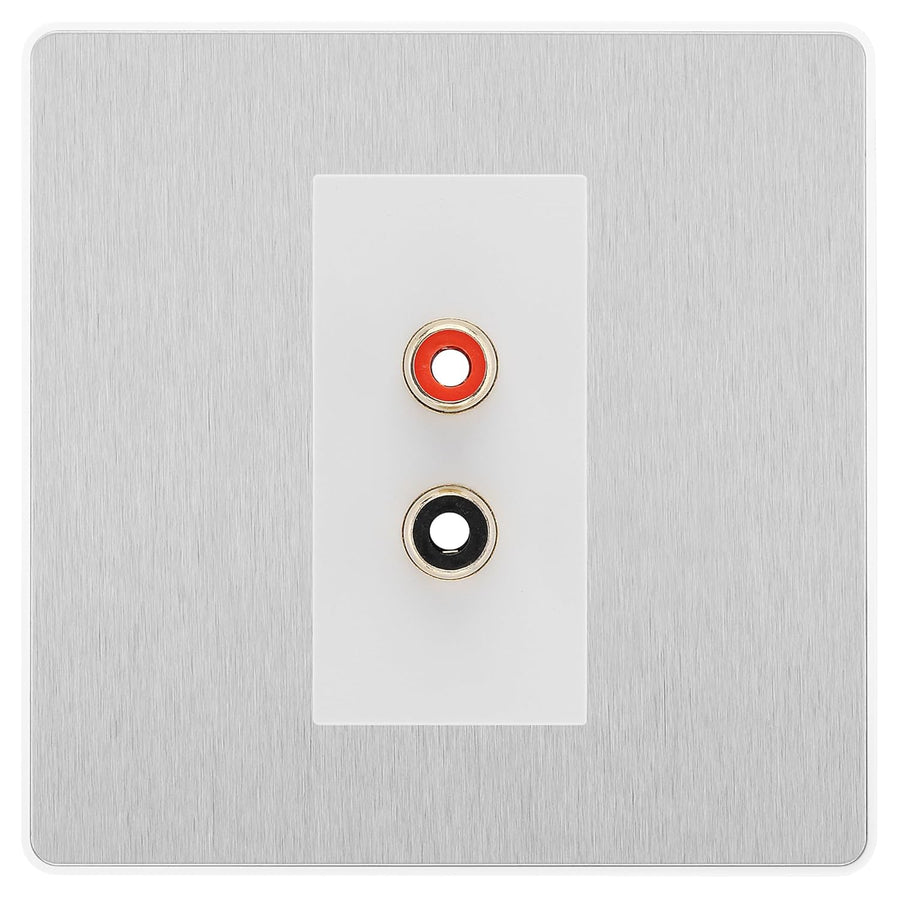 BG Evolve Brushed Steel Euro Module RCA X 2 Outlet PCDBSRCA2W