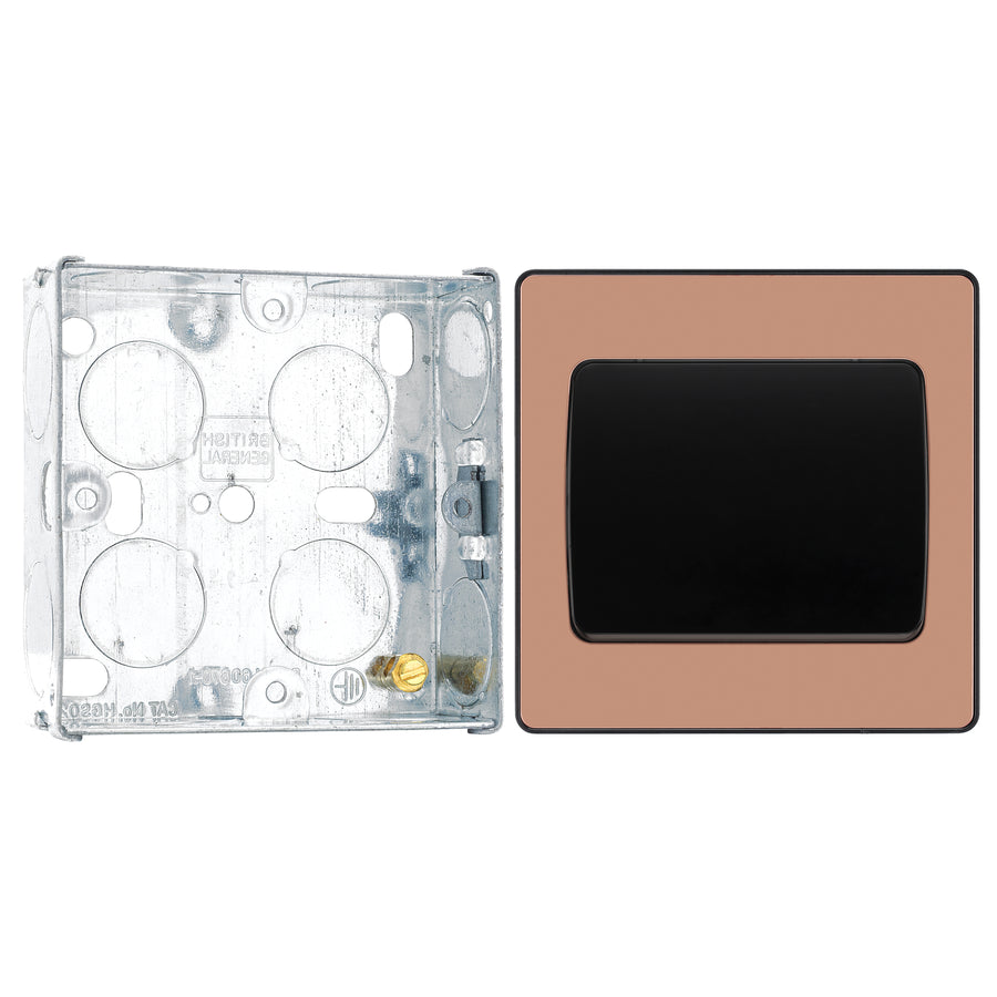BG Evolve Polished Copper 1G Wide Rocker Light Switch PCDCP12WB with 25mm Steel Back Box
