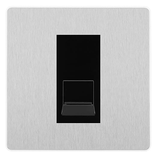 BG Evolve Brushed Steel Single RJ11 Telephone Socket PCDBSRJ111 - Black Insert