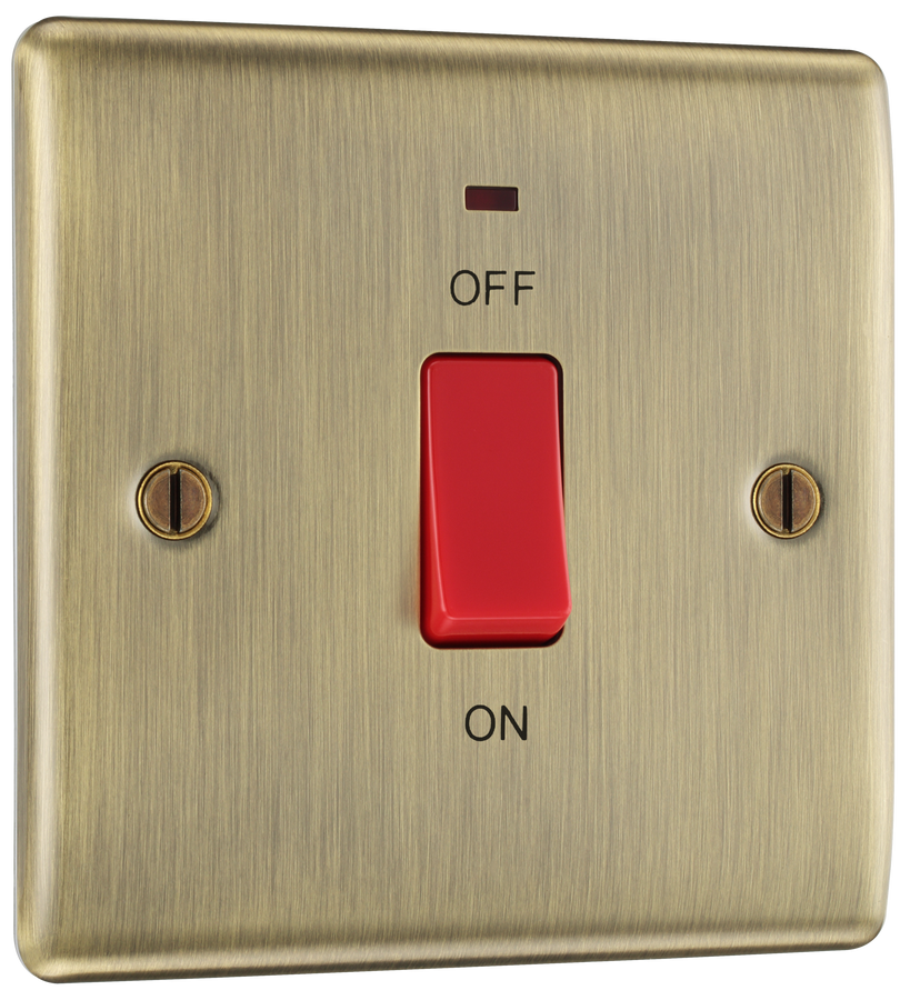 BG NAB74 Nexus Metal Antique Brass 45A 2 Pole Neon Cooker Switch