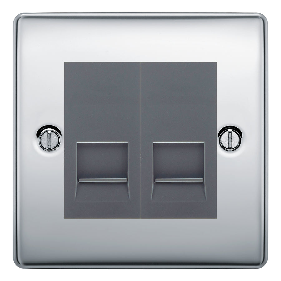 BG Nexus Polished Chrome Double IDC Secondary Telephone Socket - Grey Insert
