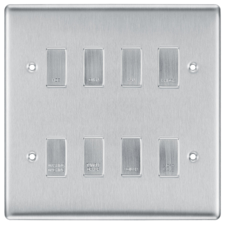 BG Brushed Steel 8 Gang Engraved Custom Labelled Appliance Grid Switch