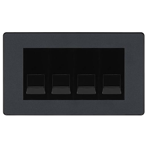 BG Evolve Matt Grey 4 Gang IDC Secondary Telephone Socket - Black Insert